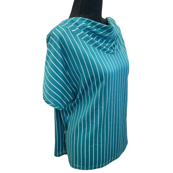 VINTAGE 80s Teal Striped Cap Sleeve Top - Picture 2 of 7